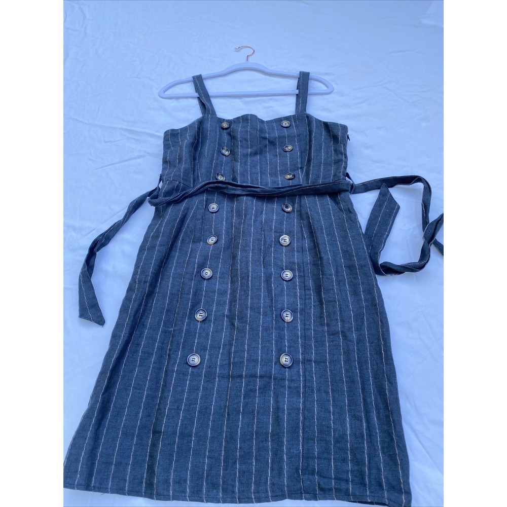 Fab'rik Sundress Size L Navy Stripe Side Zip Belt Pockets